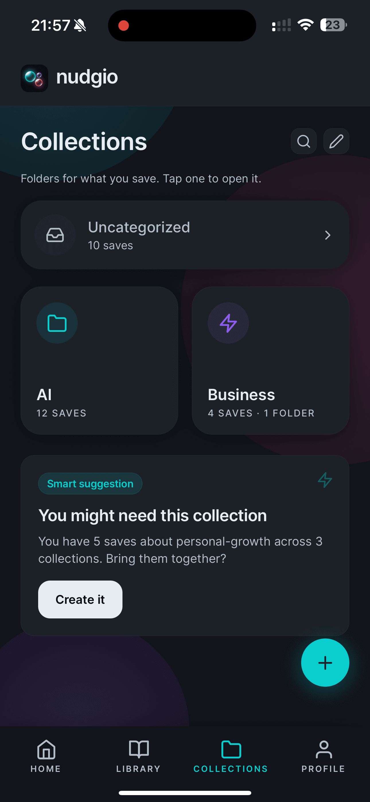 nudgio collections with smart suggestions